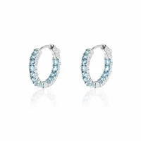 Brinco argola Mila zircônias água marinha ródio branco