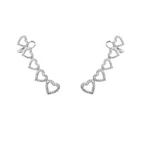 Brinco ear cuff hearts cravejado ródio branco