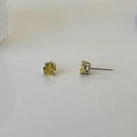 Brinco redondo zircônia fancy yellow ródio branco (6mm)