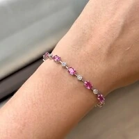 Pulseira riviera Anna zircônias turmalina pink ródio branco