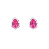 Brinco Lola gota zircônia turmalina pink prata 925