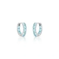 Brinco argola Nina zircônias água marinha ródio branco