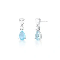 Brinco Alice gotas zircônia água marinha ródio branco