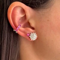 Brinco redondo zircônia turmalina pink prata 925 (4mm)