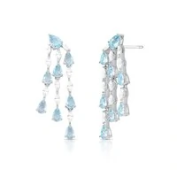 Brinco Esther gotas zircônias água marinha ródio branco