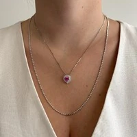 Colar Sally coração zircônia turmalina pink prata 925