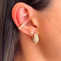 Brinco Bold Pavê zircônias brancas ouro