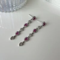 Brinco Dinah gotas zircônia turmalina pink ródio branco
