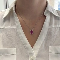 Colar oval Brenda zircônia turmalina pink ródio branco