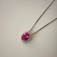 Colar mini Intense oval zircônia turmalina pink prata 925