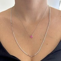 Colar redondo zircônia turmalina pink prata 925 (6mm)