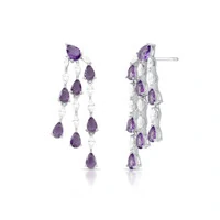 Brinco Esther gotas zircônias tanzanita ródio branco