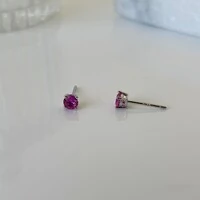 Brinco redondo zircônia turmalina pink prata 925 (4mm)