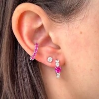 Piercing fake Sandy zircônias turmalina pink ródio branco