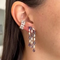 Brinco Esther gotas zircônias tanzanita ródio branco