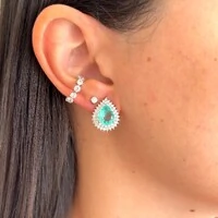 Brinco gota Lauren esmeralda colombiana fusion ródio branco