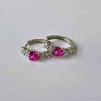 Brinco argola coração zircônia turmalina pink ródio branco