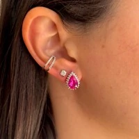 Brinco Lola gota zircônia turmalina pink prata 925