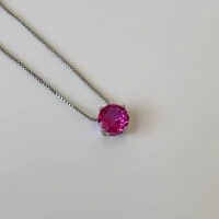 Colar ponto de luz zircônia turmalina pink ródio branco (8mm)