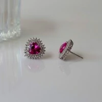 Brinco coração cravejado zircônias turmalina pink prata 925