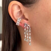 Brinco Esther gotas zircônias água marinha ródio branco