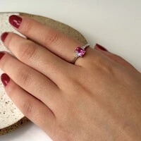 Anel Clara retângulo zircônia turmalina pink prata 925