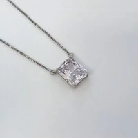 Colar retângulo zircônia branca ródio branco