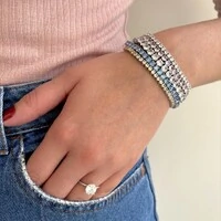 Pulseira classic riviera zircônias água marinha ródio branco (4mm)