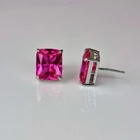 Brinco retângulo zircônia turmalina pink prata 925