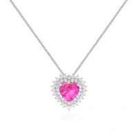 Colar coração cravejado zircônia turmalina pink prata 925