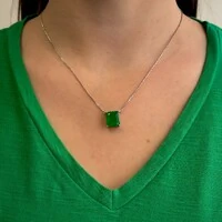 Colar retângulo esmeralda fusion ródio branco