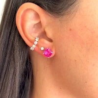 Brinco Tess zircônia turmalina pink prata 925 (8mm)