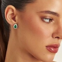 Brinco Magah gota cravejada esmeralda fusion ródio branco