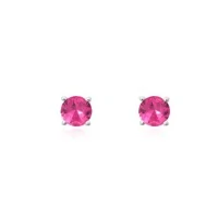 Brinco redondo zircônia turmalina pink prata 925 (4mm)