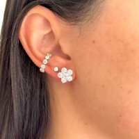 Brinco flor Martini zircônias brancas ródio branco