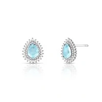 Brinco gota Donata zircônia água marinha ródio branco