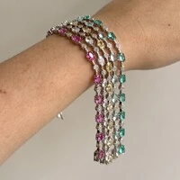 Pulseira riviera Anna zircônias turmalina pink ródio branco