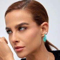 Brinco argola Maeva esmeralda colombiana fusion ródio branco