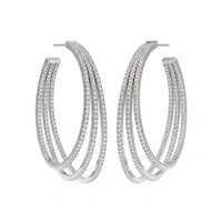 Brinco argola tripla cravejada ródio branco