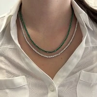 Colar riviera zircônias esmeralda ródio branco (46cm)