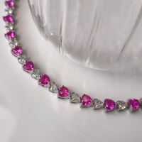 Pulseira riviera Love zircônias turmalina pink ródio branco