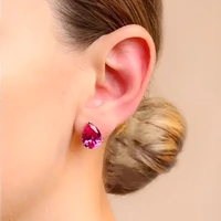 Brinco gota zircônia turmalina pink prata 925