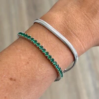 Pulseira classic riviera zircônias esmeralda ródio branco