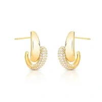 Brinco Aura meia argola lisa e cravejada ouro