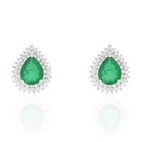 Brinco gota Lauren esmeralda fusion ródio branco