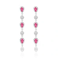 Brinco Dinah gotas zircônia turmalina pink ródio branco