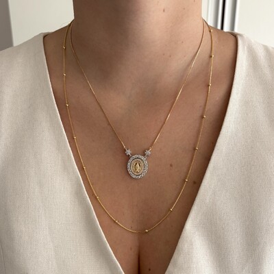 FotoColar medalha Nossa Senhora das Graças cravejado ouro/ródio branco