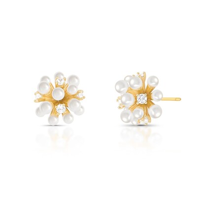 Foto Brinco Bloom pérolas e zircônias ouro