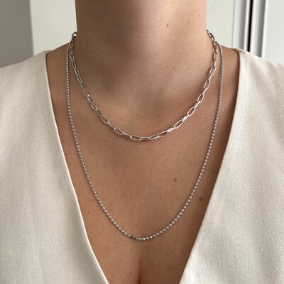 FotoColar Evie elos retangulares lisos ródio branco