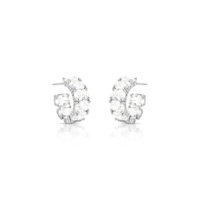 Foto Brinco meia argola Kim zircônias brancas ródio branco